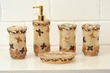 古铜花洗漱刷牙杯浴室套装奢华欧式树脂卫浴五件套婚庆牙刷杯架