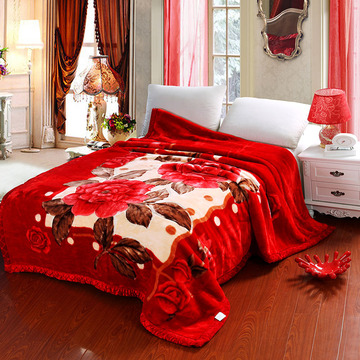 拉舍尔翡翠毯加厚毛毯双层婚庆冬季双人毯子结婚大红色盖毯学生毯