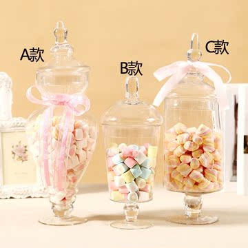 新包邮5折三件套玻璃糖果罐欧式透明玻璃樽玻璃罐婚庆摆件糖果瓶