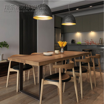 复古实木餐桌美式办公桌长桌工作台长方形桌椅组合铁艺餐桌可定制