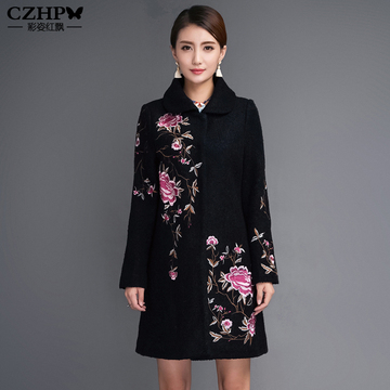 中国民族风中式复古冬季女装上衣羊毛呢子大衣风衣唐装长款外套