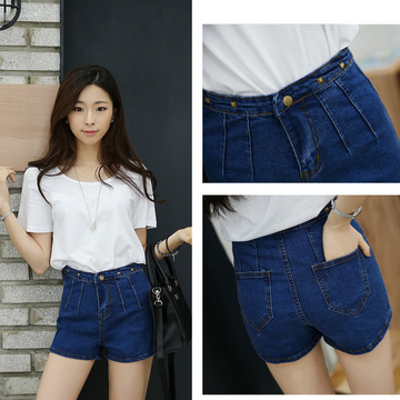 2015夏季韩版女装柳钉高腰弹力短裤女