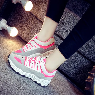 阿甘鞋女2016韩版女生骚粉色厚底运动风球鞋大码学生休闲跑步鞋潮
