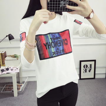 2016秋装新款韩版女装学院风字母长袖修身打底衫t恤