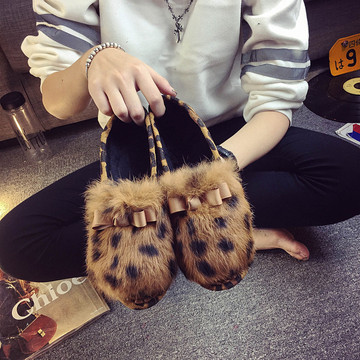 2015秋冬季韩版兔毛毛鞋加棉平底单鞋豆豆鞋平跟学生棉鞋女鞋子潮