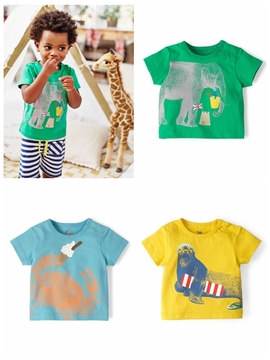 现货【2015春夏】miniboden宝宝婴儿全棉印花大象海狮通短袖T恤衫