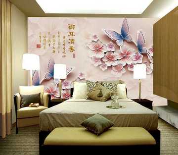 现代4D壁画清新蝴蝶丝绸布壁画壁纸