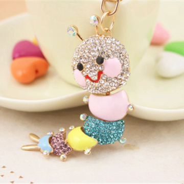 韩国创意可爱混彩毛毛虫水钻水晶汽车钥匙扣女包挂饰挂件圈链生日