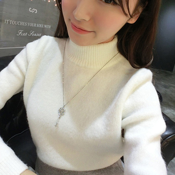 2015秋冬季女装加厚款毛衣百搭半高领纯色甜美修身针织打底羊绒衫