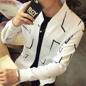 韩版男士圆领条形图案卫衣开衫青春学生学院时尚休闲上衣圆领纯棉