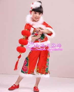 儿童表演服 演出服装 中国娃娃服装 儿童秧歌服 秧歌 民族表演服
