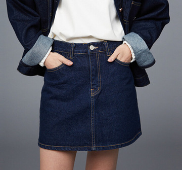 2015秋装新款韩国复古单扣无弹力修身洗水牛仔包臀裙短裙