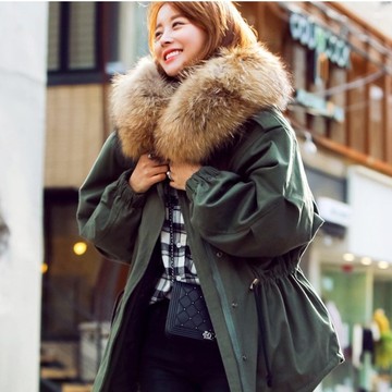 2015双12新款韩国简约休闲气质中长款加厚工装棉服军大衣外套冬女