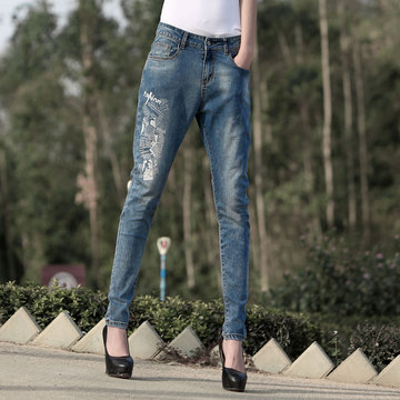 2015春装新款韩版女式牛仔裤纯色图案微垮裤修身性感垮裤牛仔裤子