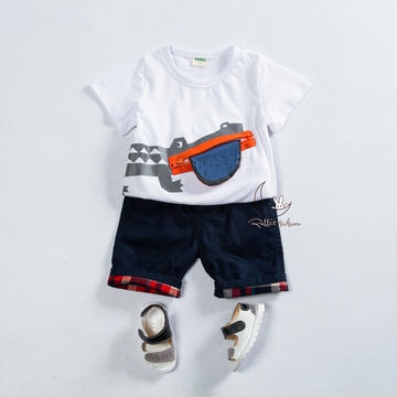 【蜡笔兔】16夏款 立体大鳄鱼小童创意短袖儿童T恤 男童t童装