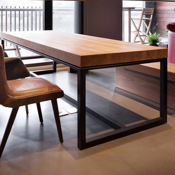 loft美式复古铁艺高档实木餐桌办公桌电脑桌书桌工作台铁艺桌子