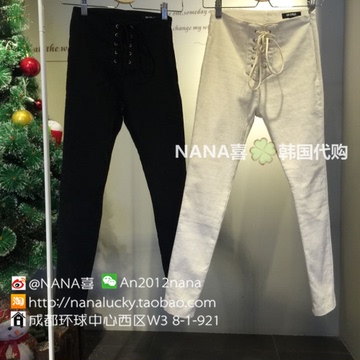 NANA喜 韩国代购 进口正品 气质百搭超显瘦显腿型高腰系带牛仔裤