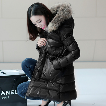 2015韩版冬装貉子毛领羽绒棉服加厚棉衣女中长款修身显瘦棉袄外套