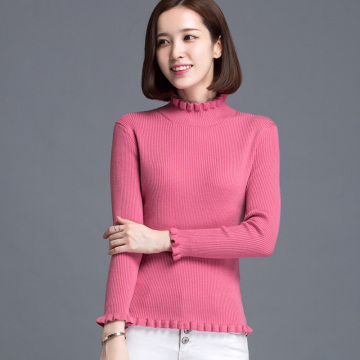 2015秋冬新款韩版修身羊毛衫套头打底纯色针织衫短款半高领毛衣女