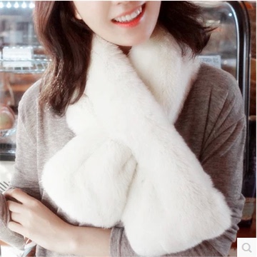 韩国新款冬季白色加厚长款毛绒皮草围巾学生韩版百搭大兔毛围脖潮