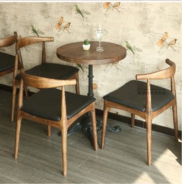 美式休闲实木复古西餐厅桌椅铁艺咖啡厅奶茶甜品店茶几组合餐饮桌