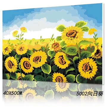 diy数字油画包邮风景人物花卉欧式餐厅客厅手绘装饰画40*50向日葵