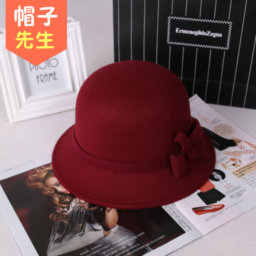 新款韩版女士时尚帽子小丸子帽盆帽街头防晒帽蝴蝶结街拍礼帽
