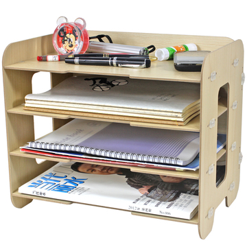 【天天特价】木质办公桌面收纳盒A4纸文件资料架整理柜创意储物架