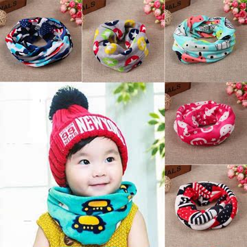 韩版婴儿围巾 3-6-12个月宝宝围脖 保暖卡通格子男女童脖套秋冬