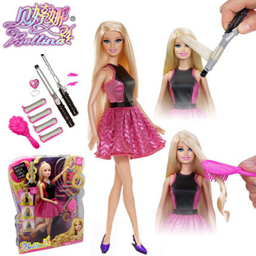 包邮芭比娃娃梦幻美发卷发套装 儿童女孩玩具可换发型厂家批发