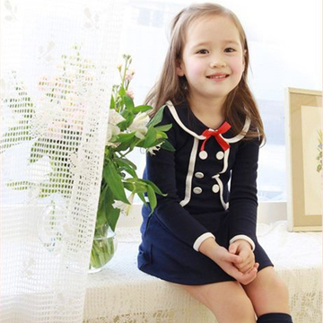 女童秋装2015新款 韩版英伦学院风儿童纯棉长袖公主连衣裙衫