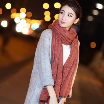 2015秋冬季新款韩国女士毛线围巾长款加厚保暖围巾学生纯色围巾