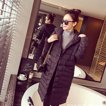 2015冬装新款韩版女装口袋连帽修身宽松棉服外套中长款加厚棉衣潮