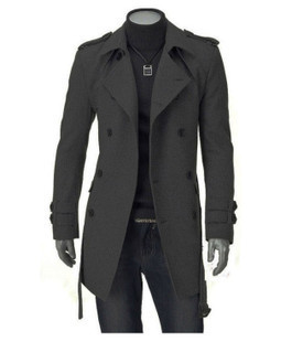 冬季男士风衣修身型外套韩版加厚男中长款风衣羊毛呢呢子大衣男潮