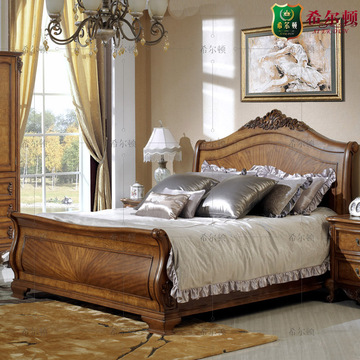 美式实木床 卧室1.8米双人床欧式奢华新婚床 定制家具 特价雪橇床