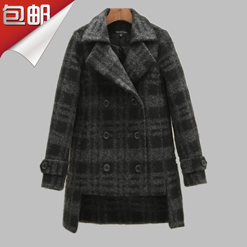 2015新款冬装江南 圣迪奥大牌中长款羊毛呢格子大衣外套S15481770