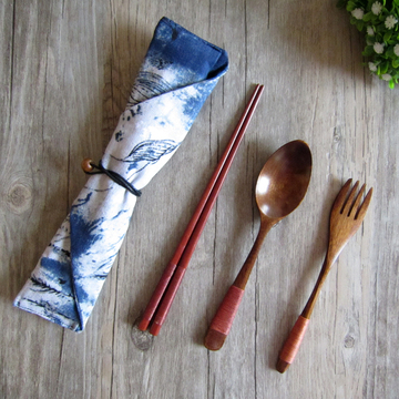 包邮 木质 便携餐具 学生 勺筷套装三件套 日式餐具 旅行环保餐具