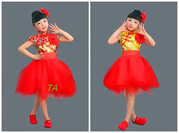 新款特价女童舞蹈表演服儿童舞台服装龙袍中国风蓬蓬公主纱裙演出