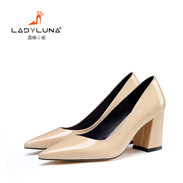 LADY LUNA/露娜小姐 新款欧美时尚尖头粗跟单鞋女鞋浅口中高跟鞋
