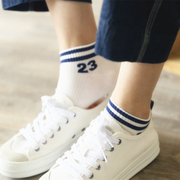 数字23二条杠袜子女士薄款船袜夏季纯棉运动短袜纯色学院风学生袜