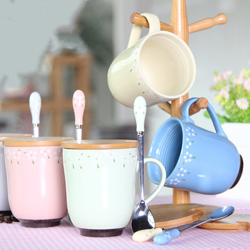 日式清新田园碎花杯陶瓷马克杯咖啡杯茶杯水杯早餐杯情侣杯子带盖