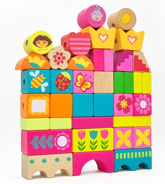 特宝儿朵拉38粒花园城堡拼装积木儿童益智早教木制玩具