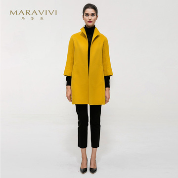 玛洛薇 2015新款双面绒羊毛大衣七分袖中长款毛呢外套 女 7206