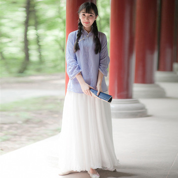 原创设计日常改良复古中国风文艺民国女学生装班服套装上衣半裙