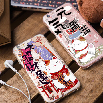 新春最新款超薄透明iphone6 plus苹果6招财猫手机壳套5S外壳