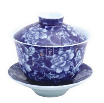 台湾第一品牌建窑陶瓷茶具套装牡丹9017三件盖碗 手抓盖碗 三才杯