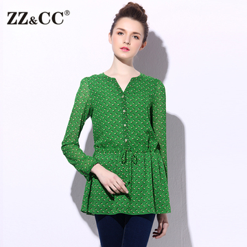 ZZCC2015秋装新款加大码女装胖mm修身气质显瘦雪纺衫韩版小衫衣
