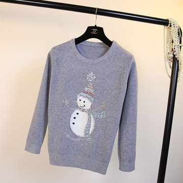 正版圣诞主题毛衣韩国单甜美刺绣亮片小雪人线衣打底针织套头毛衣