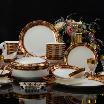 欧式高档景德镇陶瓷器餐具56头骨瓷餐具套装碗盘碟套装 出口礼品