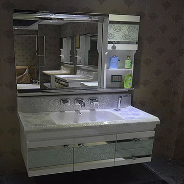 包邮浴室柜玉石面盆 送龙头镜前灯 PVC浴室柜